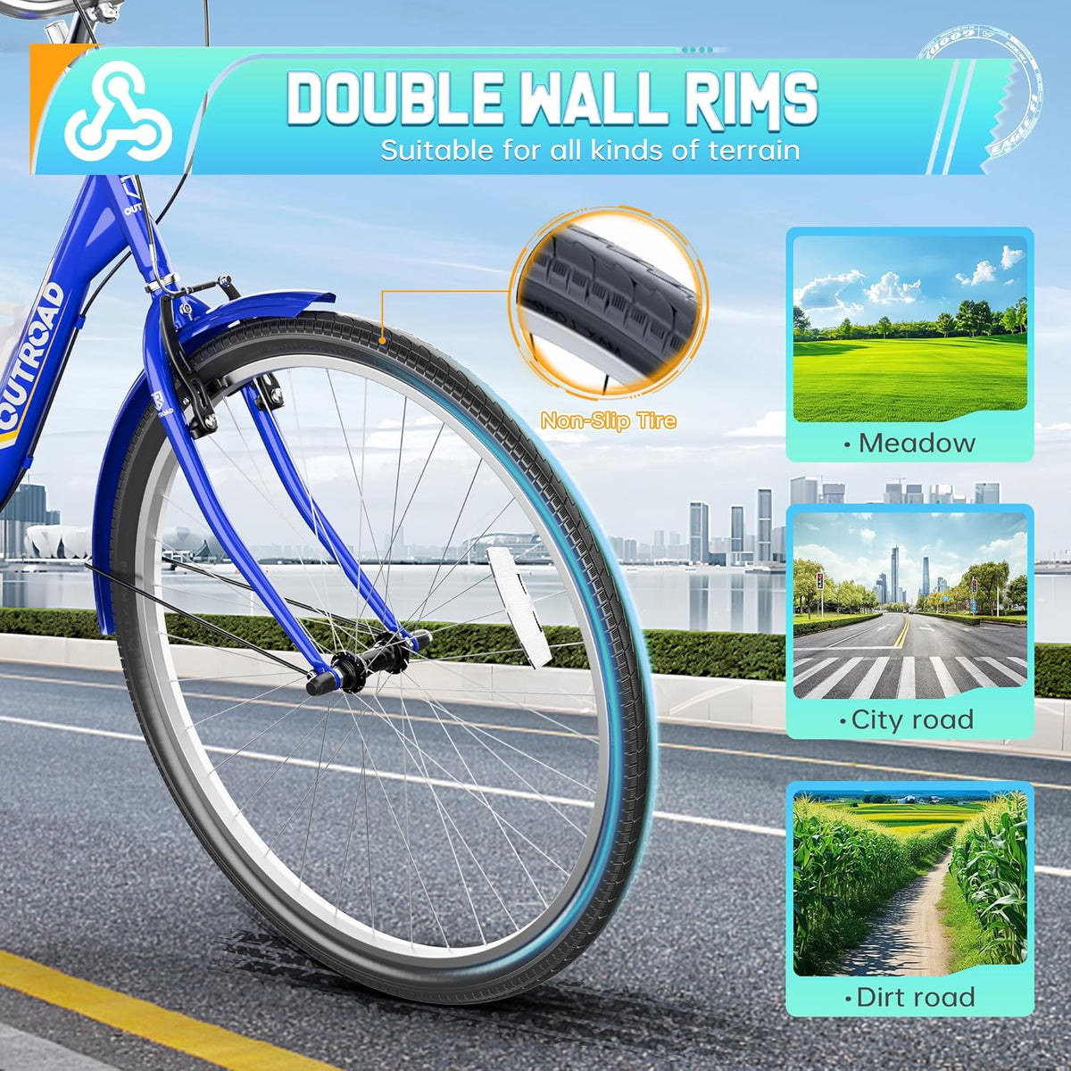 
OUTROAD bicycle details and lifestyle image