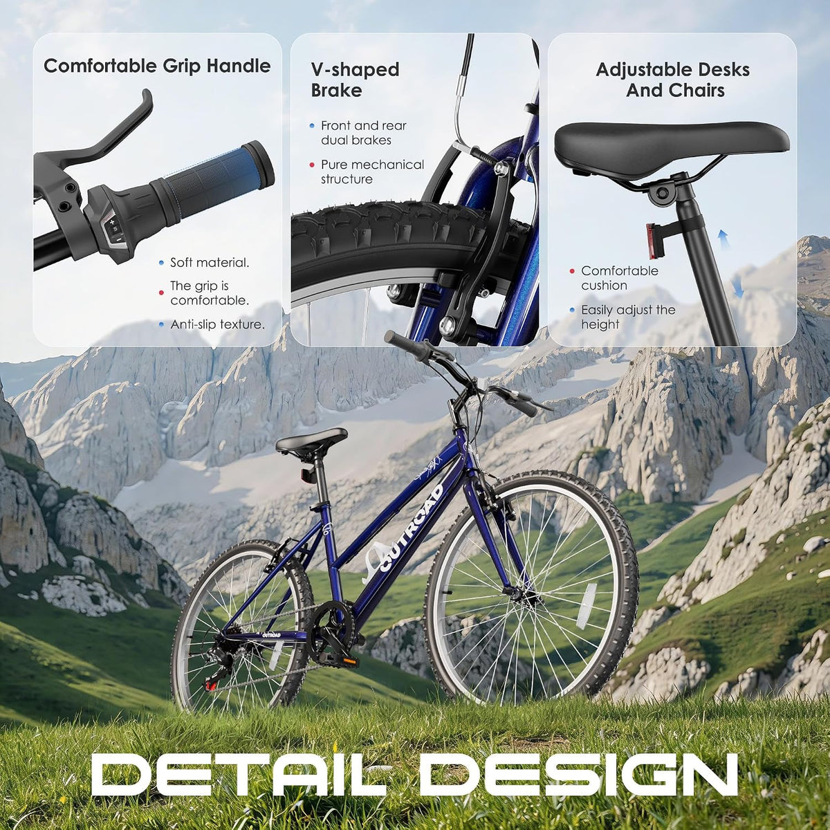 
OUTROAD bicycle details and lifestyle image