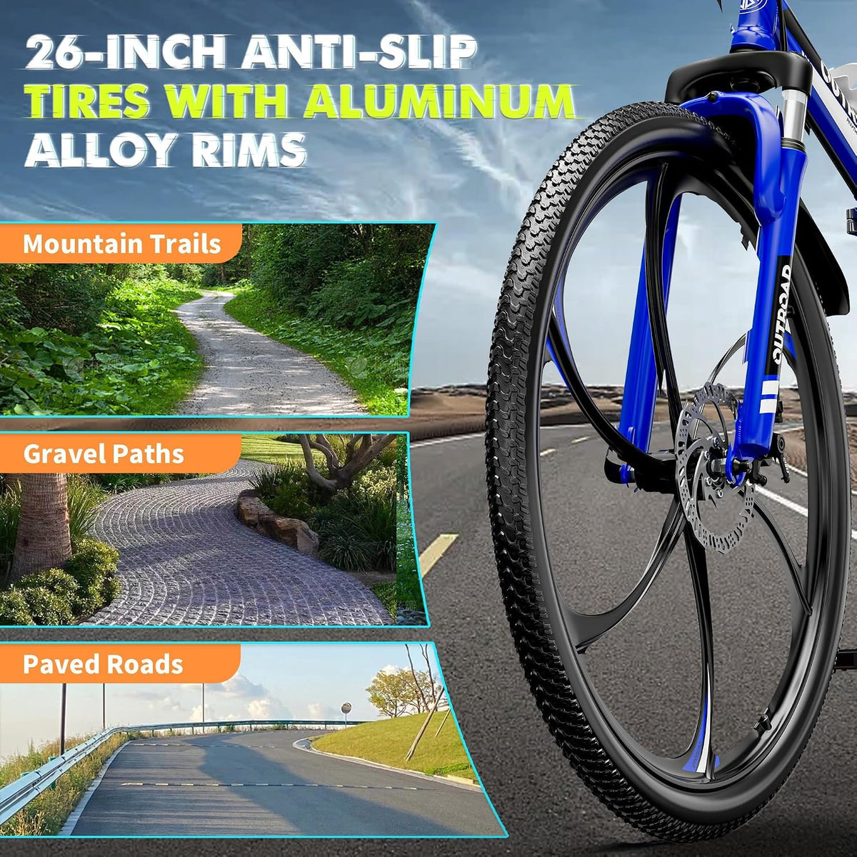 
OUTROAD bicycle details and lifestyle image