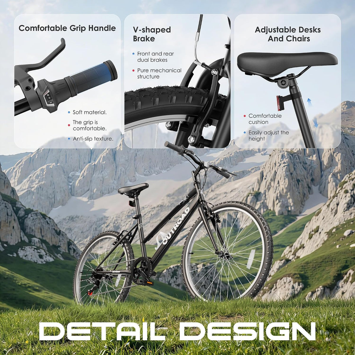 
OUTROAD bicycle details and lifestyle image