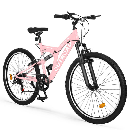 26 Inch Mountain Bike, 7-Speed High-Carbon Steel/Aviation Grade Frame with V Brake, Adjustable Ergonomic Seat for Adults